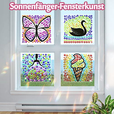 Sonnenfänger-Bastelsets für Kinder, Kunsthandwerk für Kinder, DIY-Diamant-Spielzeug für Mädchen, Fenster-Edelstein-Kunst-Set mit 4 Themen