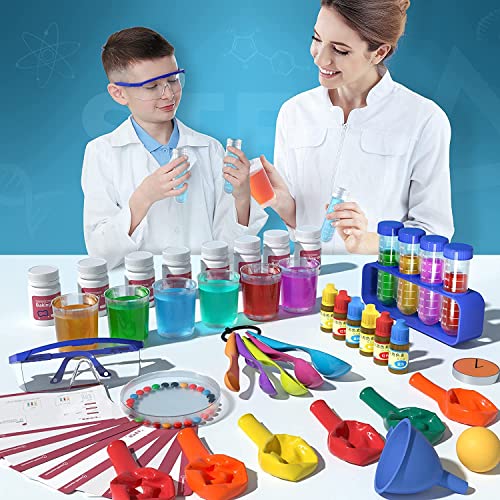 63PCs Science Experiments Set, 30 Chemistry Experiments for Kids with Scientist Costume Pretend Play