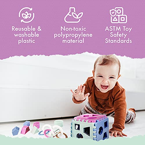 Shape sorter plug-in cubes | plug-in box baby play cubes with 18 sorting blocks and children's rattle