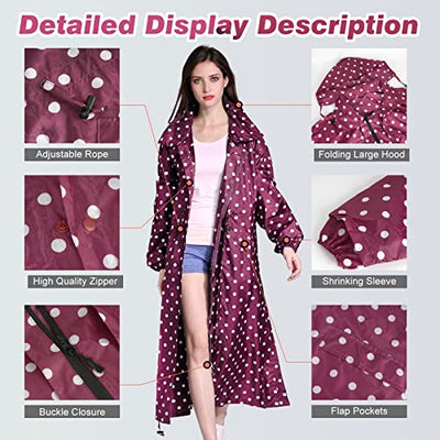 Stylish Long Raincoat Unisex Rain Poncho with Waterproof Flap Pocket Hood