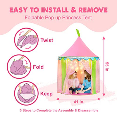 Play tent kids indoor, play tent for kids with star lights - glitter castle nursery with carrying bag - kids house- toy for indoor and outdoor play