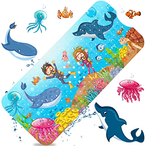 Bath mat for children, 100x40cm non-slip bath mat, extra long bath mat, non-slip bath mat for children & babies, mold-resistant shower mat