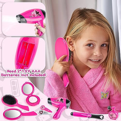 Hairdresser and makeup bag, beauty set, styling, makeup and hair accessories, playset incl. play hairdryer and curlers