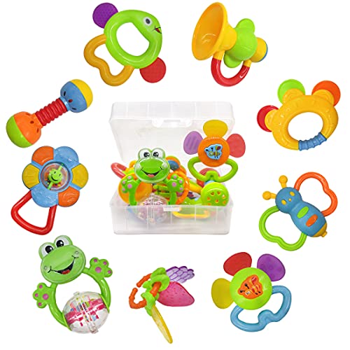 Baby Rattle Teether Toy Set Babies First Rattles Babies First Toy Gift Set for Infants Newborn Baby Boys Girls 3 6 9 Months 11 Pieces