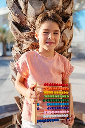 Cadre arithmétique en bois de hêtre pour élèves du primaire / 100 planches arithmétiques en bois / boules colorées avec tâches