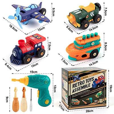 Toy car set, construction vehicles car kit for kids with electric car, airplane, train/boat, drill/engine