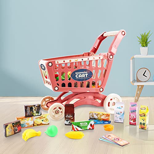 Kids Shopping Cart Cart for Food Toddlers 65 Food Fruits Vegetables Pretend Play Food Role Play Educational Toy Play Kitchen Toy Store Playset