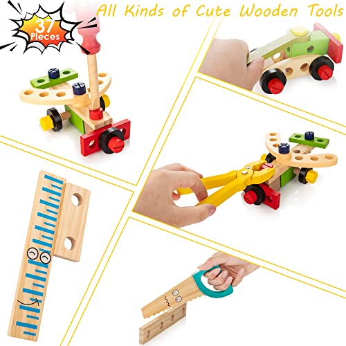 Wooden tools, tool box tool box, children gifts, with colorful wooden parts, creative DIY educational toys toys from 3 years old