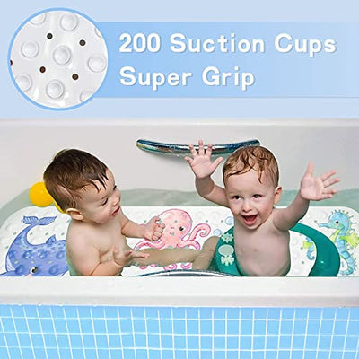 Non-Slip Children's Bath Mat, Sea Animal Picture Bath Mat with 200 Suction Cups