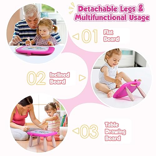 Tableau de peinture magnétique tableau magique pour enfants, planche à dessin magnétique effaçable colorée avec pieds pour jouet pour tout-petit (magenta) 