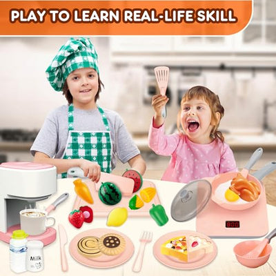 Kids Kitchen Accessories Kitchen Toy Set, 36-Piece Kids Kitchen Play Kitchen Accessories with Coffee Maker, Food Toy and Cookware