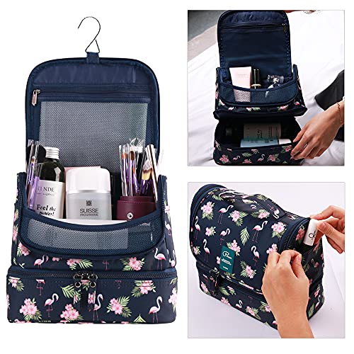 Toiletry Bag Travel Toiletry Bag Foldable Waterproof Cosmetic Bag Constitution Shower Bag with Carrying Handle and Hook for Travel, Toiletries - Flamingo