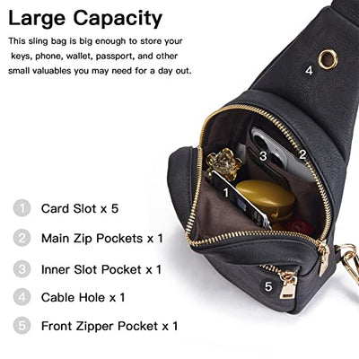 Chest Sling Bag, PU Leather Crossbody Bag Small Shoulder Bag for Outdoor Sports/Travel/Shopping