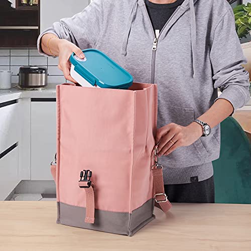 Cooler Bag Small Large Lunch Bag 10L Roll Top Picnic Bag Expandable Lunch Bag for Work, School, Picnic, Outing Food Transportation, Pink