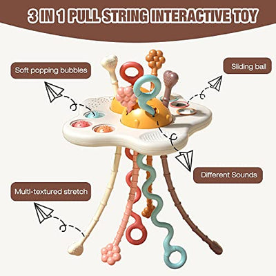 Toy, silicone pull cord activity toy baby, sensory toy baby motor activity toy baby