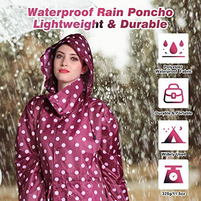 Stylish Long Raincoat Unisex Rain Poncho with Waterproof Flap Pocket Hood