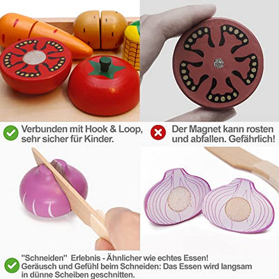 Kitchen toys for children wooden, children's kitchen accessories, cutting fruit vegetables food wood with Velcro connection