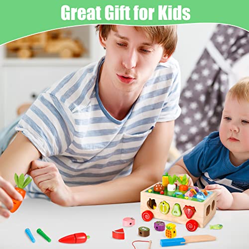 Toys,wooden toys, toys baby motor skills pull-along toy from 1 year 7-in-1 wooden puzzle sorting & stacking toy