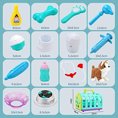 15 Piece Vet Play Set Vet Case Role Play With Toy Doctor Case Doctor Accessories With Electronic Dog And Transport Cage