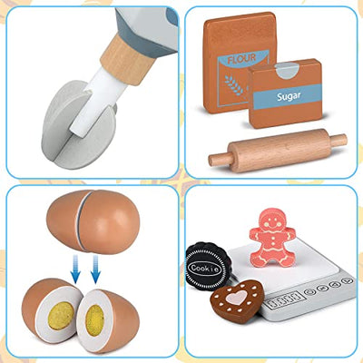 Play Kitchen Accessories Wooden Mixer Set Pretend Play Food Sets for Kids Role Play Toys for Girls and Boys (Mixer Set)