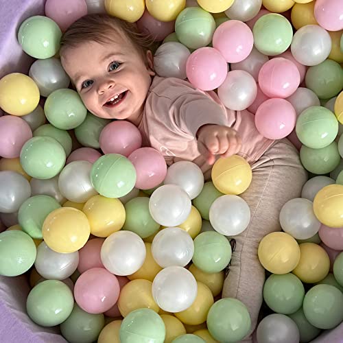 Ball Pool Baby - Round 90x40cm baby pool for children with 300 balls, cotton, light pink: gold/beige/pastel pink/purple