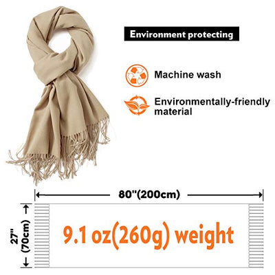 Scarf Warm Winter Autumn Plain Cotton with Tassels/Fringes, 40+ Colors Solid & Plaid Pashmina xl Scarves Beige Light Camel