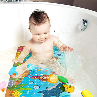 Bath mat for children, 100x40cm non-slip bath mat, extra long bath mat, non-slip bath mat for children & babies, mold-resistant shower mat