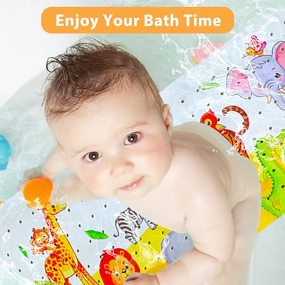 Bath Mat for Tub for Kids Cartoon Anti Slip Baby Bath Mat Extra Long Anti Slip Bathroom Toddler Shower Floor Mat with Suction Cups Drainage Holes