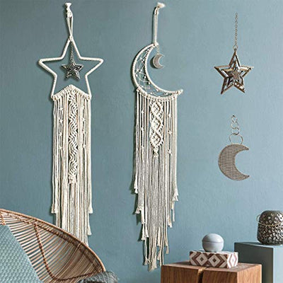 2 Piece Macramé Dreamcatcher Macramé Wall Hanging Moon Star Dreamcatcher