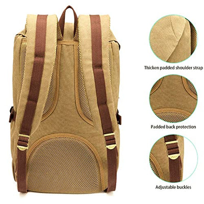 Vintage backpack nice cotton daypack with laptop compartment for 14 inch notebook for school, university