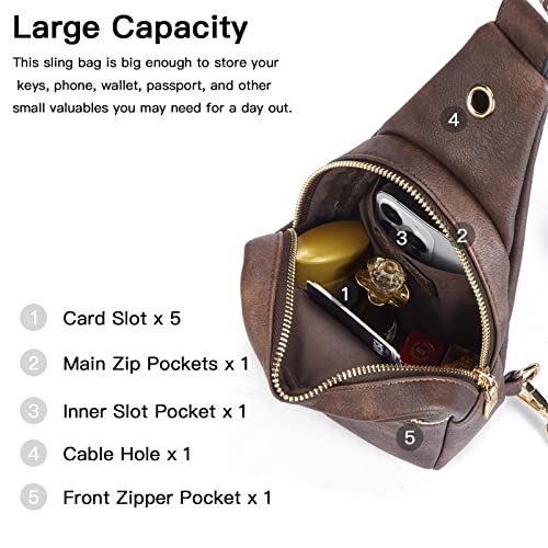 Chest Sling Bag, PU Leather Crossbody Bag Small Shoulder Bag for Outdoor Sports/Travel/Shopping