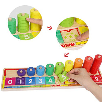 Wooden stacking rings - Learning to count - Counting game with 45 rings