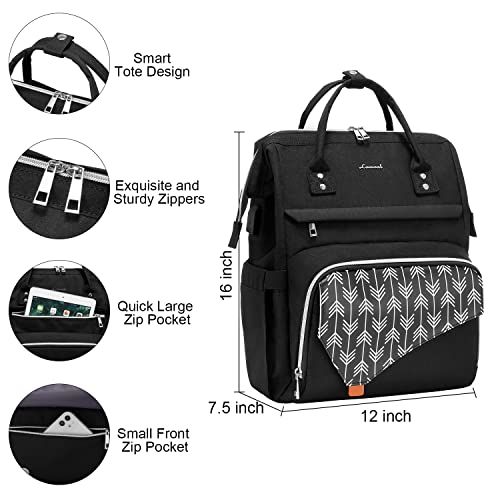 Laptop Backpack 15.6 Inch, Waterproof School Backpack Multi Bag with USB Charging Port, Black for School Travel Work Business Uni