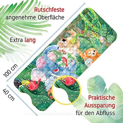 Funny jungle shower - bath mat for children | anti-slip mat bath tub 100x40cm long | Cool jungle design | tested quality | BPA-free