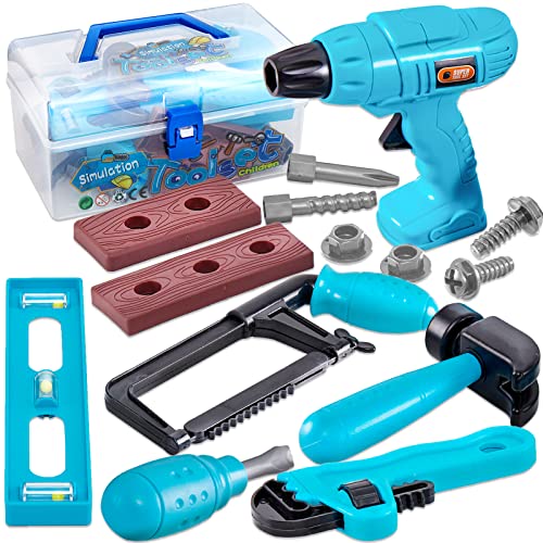 Kids tool set, tool box kids, incl. drill, screwdriver toys and tool accessories, craftsman kids toys