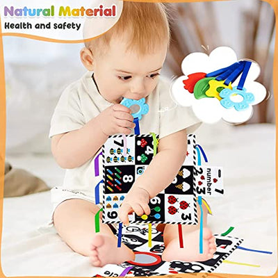 Baby Mat High Contrast Black And White Vision Training Mat Baby Toy With Mirror And Teething Ring Stroller Toy For Car Seat