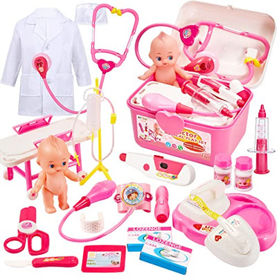 Doctor case kids playset with defibrillator, stethoscope, syringe toys, doctor case role play