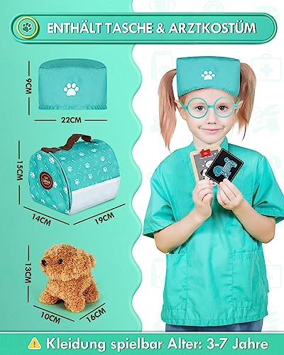 Doctor case kids wood, vet toy kids with dog model, doctor case kids with doctor coat and hat, vet case for kids role play