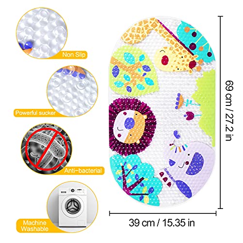 non-slip children's bath mat, PVC bath mat shower mat with powerful suction cups massage function baby bath mat (forest animals)