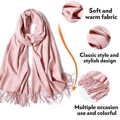 Scarf Warm Winter Autumn Plain Cotton with Tassels/Fringes, 40+ Colors Solid & Plaid Pashmina xl Scarves Pink Pink