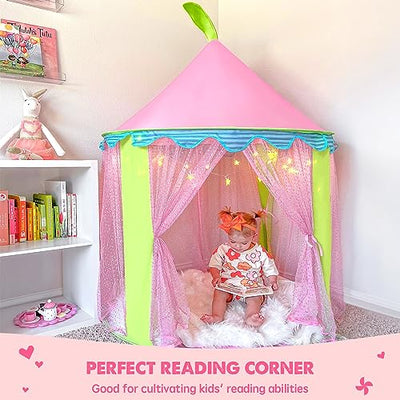 Play tent kids indoor, play tent for kids with star lights - glitter castle nursery with carrying bag - kids house- toy for indoor and outdoor play