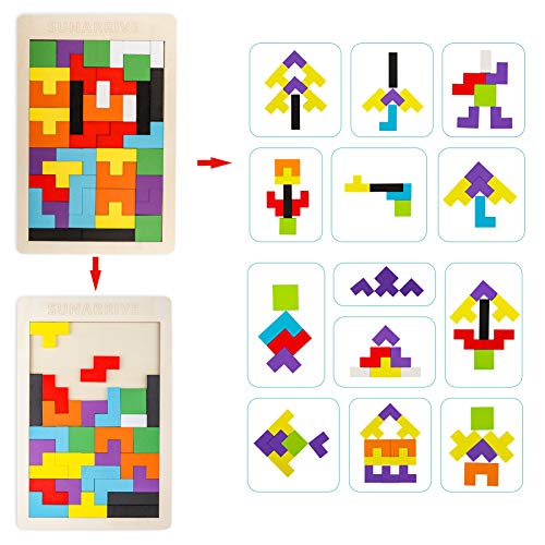 Holzpuzzle 40 Stück Tangram Puzzle Gehirntraining Spielzeug für Kinder