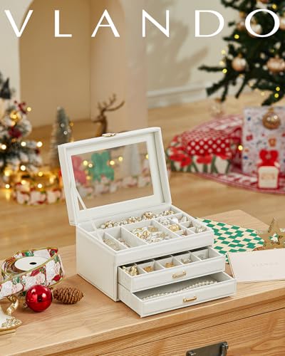 Universal fashion jewelry box, jewelry storage with 3 levels and 2 drawers