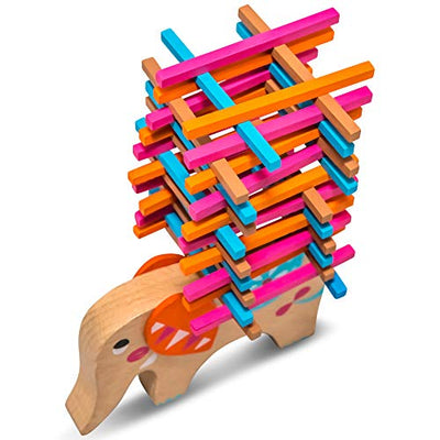 Elephant stack toy wooden for skill learning with sticks colorful/natural