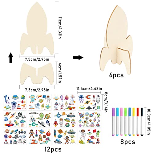 Rakete Holz Bastelset, Holz zum Basteln Aufkleber Handwerk Kinderspielzeug