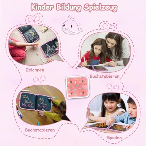 Malbuch für Kinder mit 12 Stiften, Graffiti-Zeichentafel, Graffiti-Buch, wiederverwendbar, tragbar, abwischbar