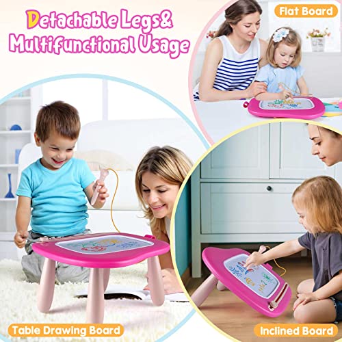 Children Toys from 1 Year, Magnetic Painting Board Magic Board Colorful Drawing Board Magnetic Board with 4 Legs for Kids Toys (Rose)