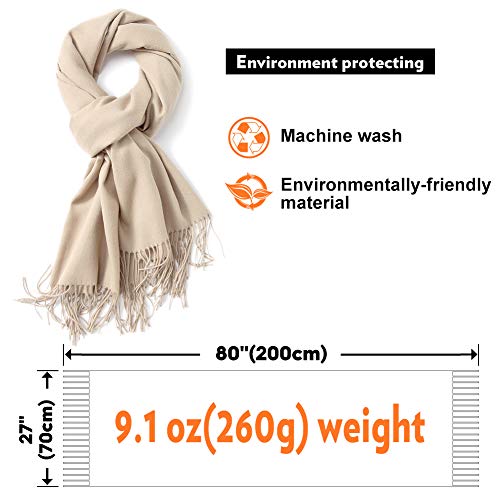 Scarf Warm Winter Autumn Plain Cotton with Tassels/Fringes, 40+ Colors Solid & Plaid Pashmina xl Scarves Cream Brown