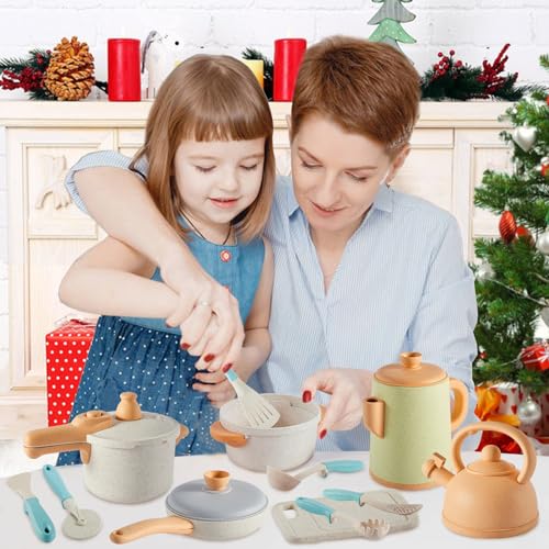 Kids kitchen accessories, kids kitchen toys cookware, wheat straw pots and pans set food toys, mud kitchen accessories outdoor