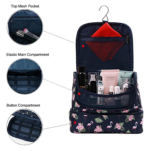 Toiletry Bag Travel Toiletry Bag Foldable Waterproof Cosmetic Bag Constitution Shower Bag with Carrying Handle and Hook for Travel, Toiletries - Flamingo